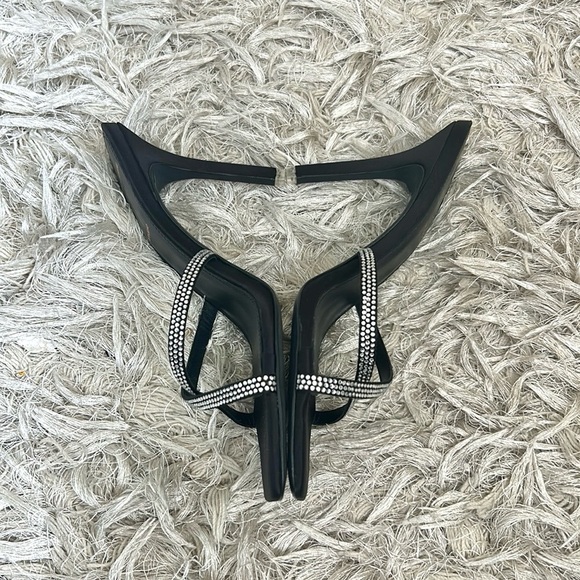 NWOB Black Suede Studio Crystal Embossed High Heel Sandals in Black Sz 40 US 10 - Picture 8 of 11